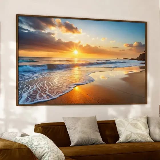 Quadro Decorativo 120x80cm Tamanhos Praia e Mar Pôr do Sol Hall Casa Sala Quarto Decoração De Parede Mdf Adesivo Grande