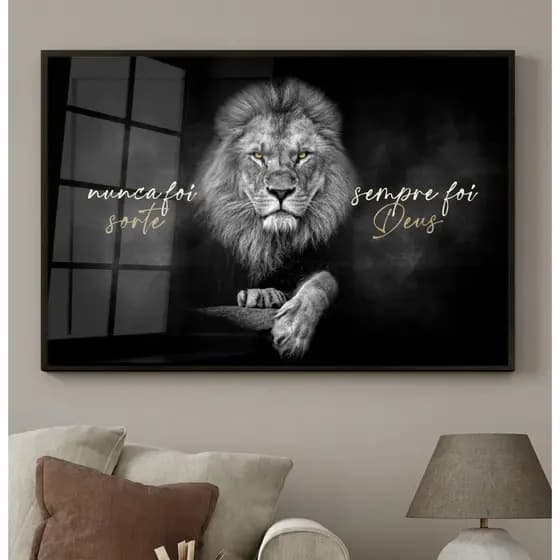Quadro Decorativo 120x80cm Leão Judá Nunca Foi Sorte Sempre Foi Deus PB Sala Quarto Casa Decoração De Parede Mdf Adesivo