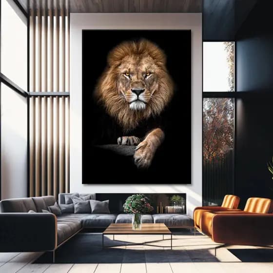 Quadro Decorativo 120x80cm Mighty Lion Hall Casa Sala Quarto Decoração De Parede Mdf Adesivo Grande