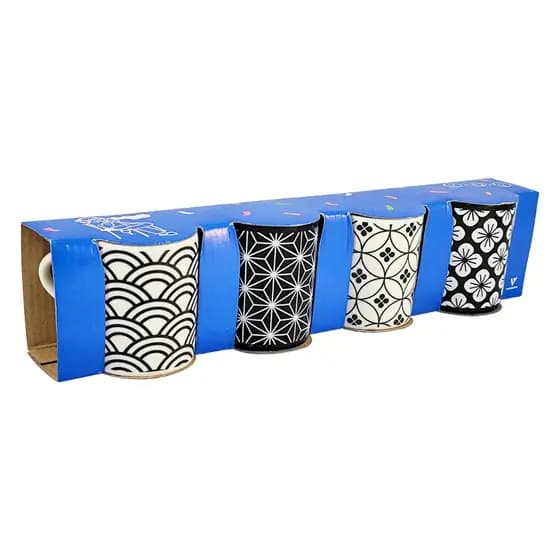 Kit 4 Xícaras/Canecas de Porcelana Sortidos 120ml com Caixa Presente