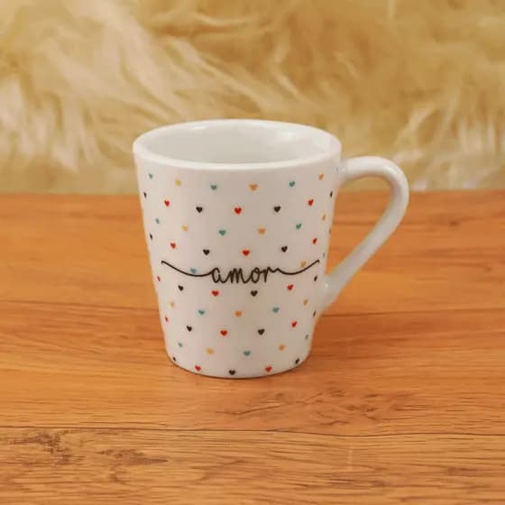Xícara 120ml Café/Chá em Porcelana Faixa Amor