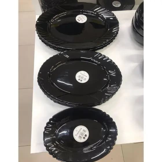 Conjunto 3 Peças Travessa Oval Multiuso Vidro Super Resistente Opalino Black Preto Luxo Promoção
