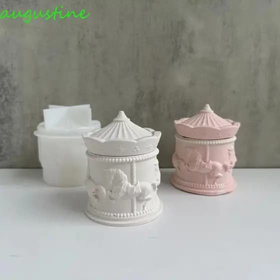 Molde De Caixa De Armazenamento De Carrossel AUGUSTINE , Silicone Artesanal 3D Elegante De Cimento Epóxi