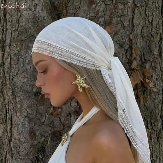 ERICH1 Lenço Bandana , Xales E Envoltórios De Seda Quadrado De Poliéster , Hijab De Renda De Cor Sólida