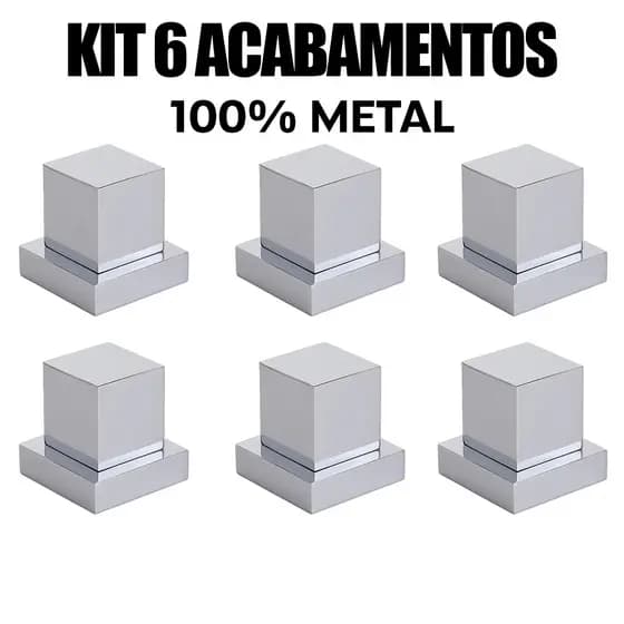 Kit 6 Acabamentos Registro Quadrado Cromado 100% Metal Padrão Deca 1/2 e 3/4