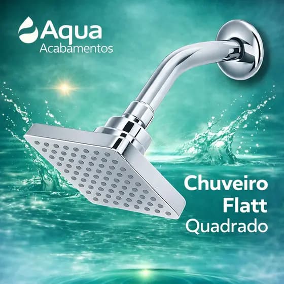 Ducha Chuveiro Flatt Quadrado Articulado Cromado Para Aquecedor Solar ou Gás