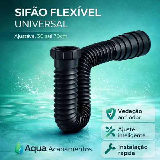 Sifão Sanfonado Flexível Preto Universal Ajustável Anti Odor para Pia Cozinha Tanque