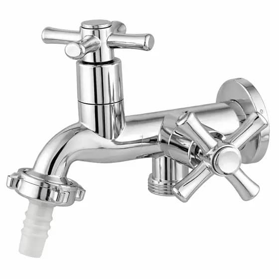 Torneira Tanque Máquina Lavar Roupa 2 Saídas 1/4 Volta ABS Cromada Parede Lavanderia