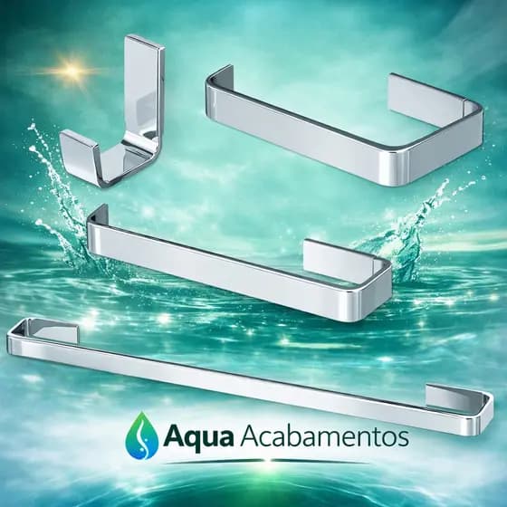 Kit Acessórios Banheiro 4 Peças Quadrado Cromado Alumínio Premium Luxo Porta Toalha Papel Cabide