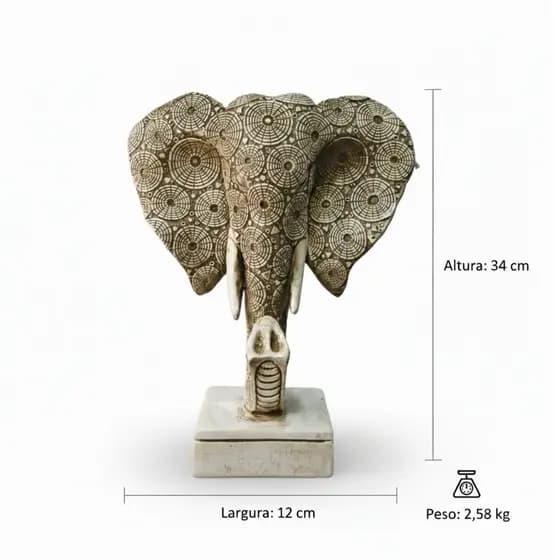 Busto de Elefante em Detalhes Artesanais