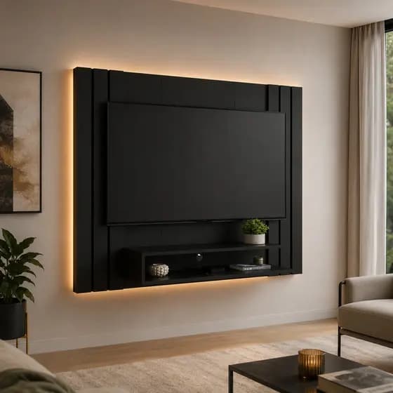 Painel para TV 50 Polegadas Sala Ripado com Nichos – Design Moderno e Estrutura em MDP - Preto