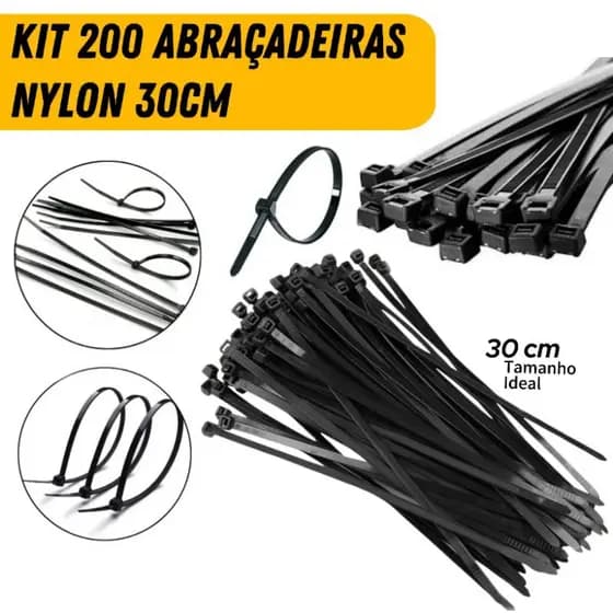 Kit 200 Abraçadeira Nylon 30cm Cinta Plástica Reforçada Preto Alta Qualidade