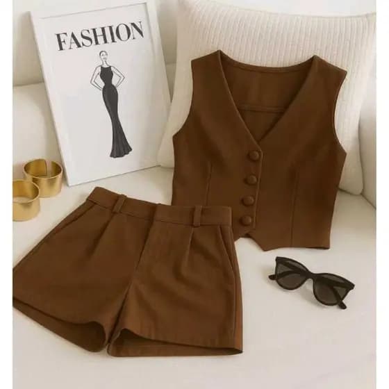 Conjunto Feminino em Alfaiataria - Short e Colete Elegante e Versátil