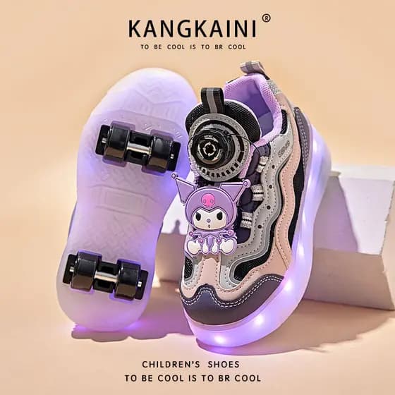 Kuromi Runaway sapatos meninas quatro rodas 2025 outono crianças esportes luminosos sapatos de rolo meninas patinação Sk