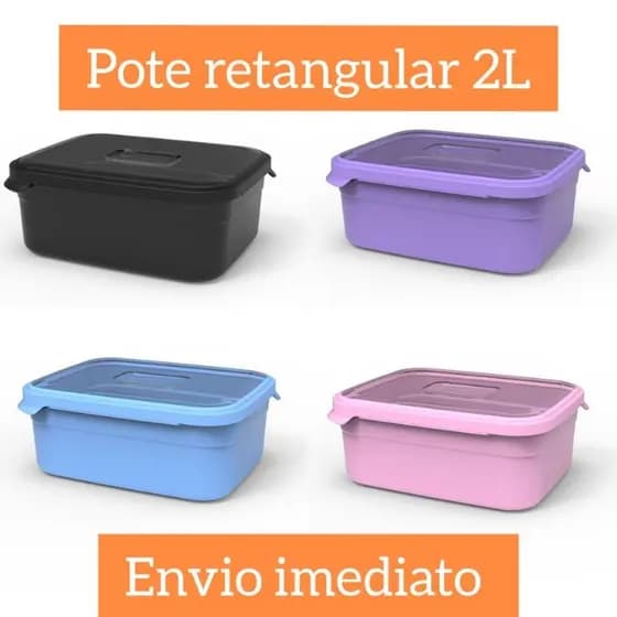 POTES Retangular 2litros , tampa de silicone vedação máxima , vai no microondas e freezer.