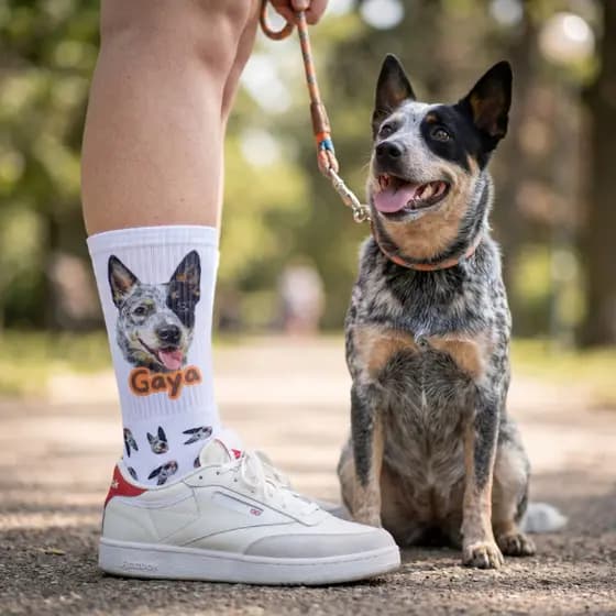 Meia Personalizada com Foto do seu Pet Meia Cano Alto Meia Poliéster com Estampa Exclusiva Meia Pet Peronalizada