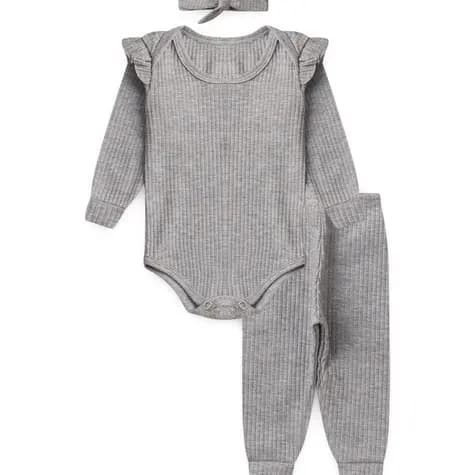 Kit Bebê 3 peças Babado Cinza