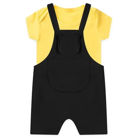 Kit Bebê Jardineira Curta Body Amarelo com Preto