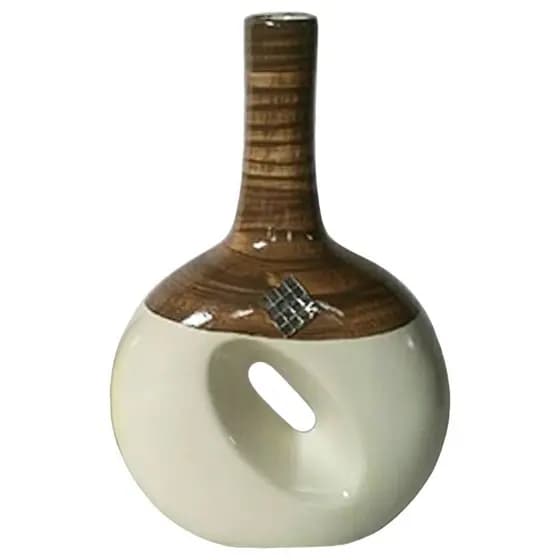 Vaso Cantil Vazado em Cerâmica Decoração de Sala - Bege e Marrom