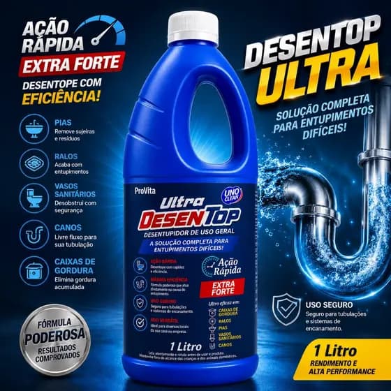 Desentop Ultra 1 Litro Desentupidor Líquido Extra Forte Pia Ralo Cano Vaso Sanitário Caixa Gordura