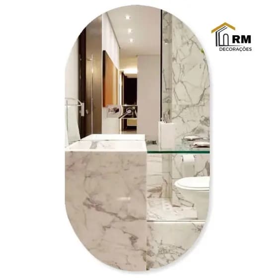 Espelho Oval 60x40 Para Banheiro Vidro Lapidado Premium Design Moderno Envio Imediato