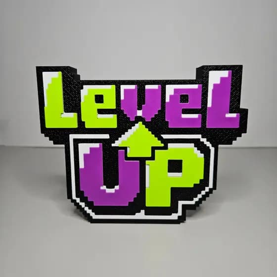 Letreiro Level Up Pixel Art 3D Decorativo | Logo Pixelado para Setup Gamer e Decoração Geek