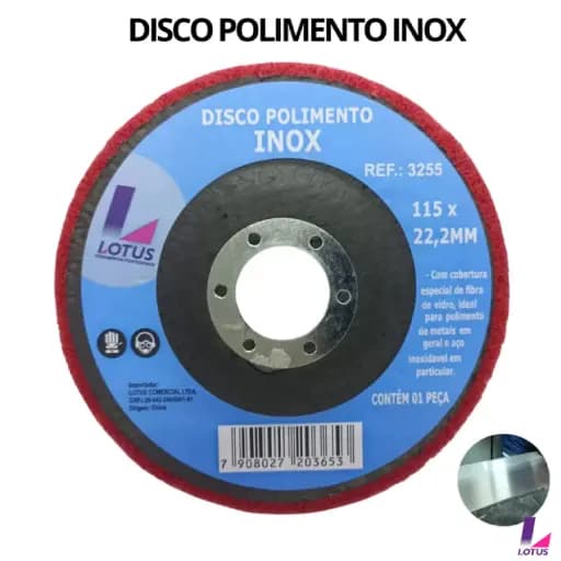Disco Polimento Limpeza Aço Inox Alumínio Metais em Geral, Ferro, Ferrugem,115x22,2mm- Lotus