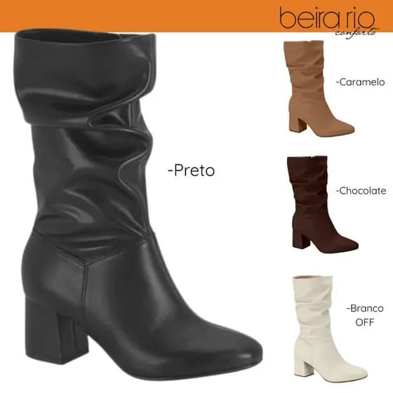 Bota Feminina Beira Rio Cano Médio Salto Grosso Elegância Inverno