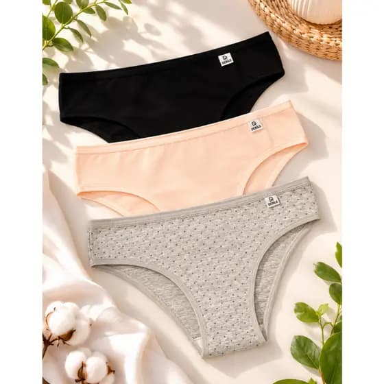 Kit 3 Calcinha Del Rio Cotton Algodão Tanga Lisa e Estampada