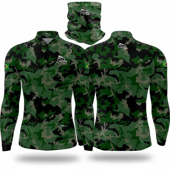 CAMISA CAMISETA BLUSA + BANDANA DE PESCA COM PROTEÇAO UV50+ CAMUFLADA
