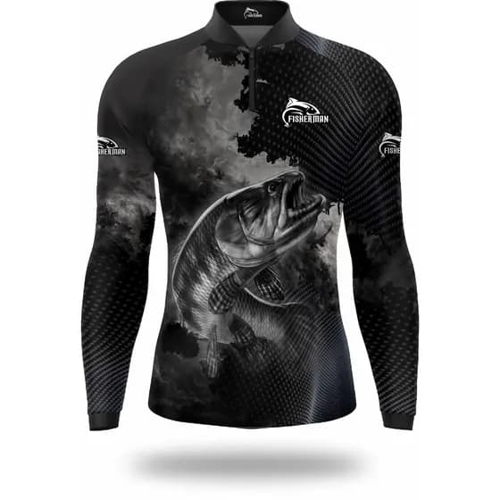 CAMISETA DE PESCA COM PROTEÇÃO UV50 TRAIRA PRETA