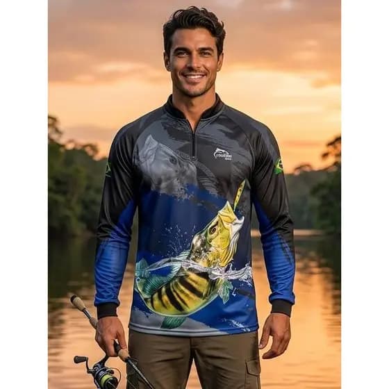 CAMISA CAMISETA BLUSA DE PESCA COM PROTEÇAO UV50+ TUCUNARÉ