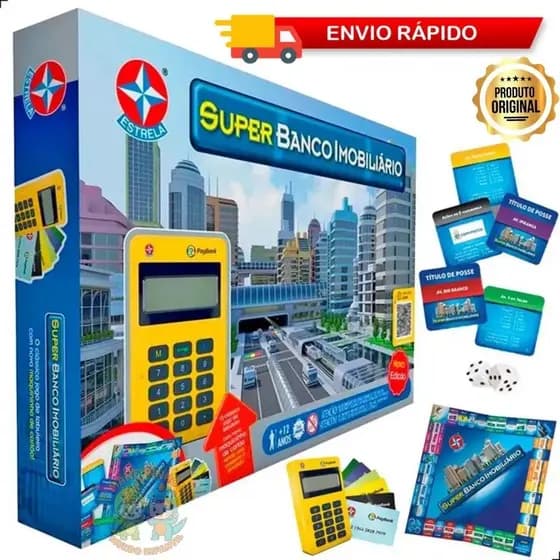 JOGO SUPER BANCO IMOBILIÁRIO - MAQUININHA DE CARTÃO PAGBANK ESTRELA BRINQUEDO MESA TABULEIRO FAMÍLIA EDUCATIVO