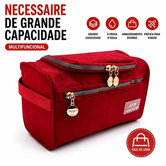 Necessaire Feminina Grande de Viagem Luxo ou Nylon - Bolsa Organizadora de Maquiagem Impermeável Multicamadas 22cm