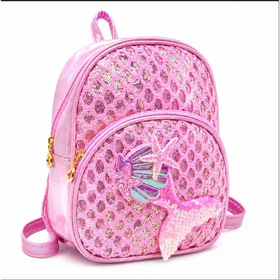 Mochila Infantil Feminina Sereia com Paetês Brilhantes Mochila Pequena Leve para Escola e Passeio