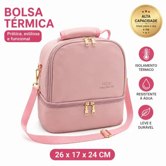 Bolsa Térmica Grande Impermeável Porta Marmita Dupla 25x17x24cm Conserva Quente e Frio