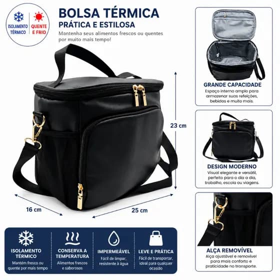 Bolsa Térmica Grande Porta Marmita Impermeável Lancheira Térmica Alça Ajustável 2 Tamanhos