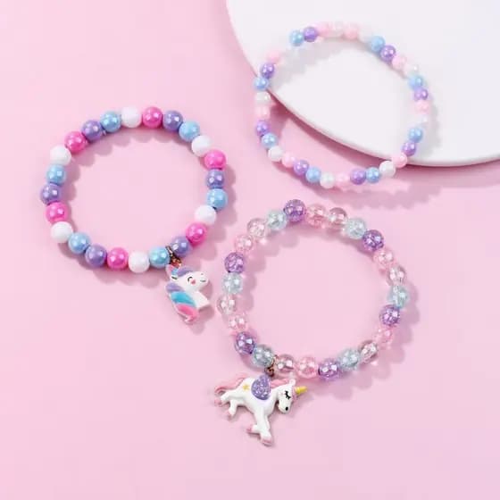 3 Pcs Pulseiras de Unicórnio de Desenho Animado para Crianças, Coloridas e Elásticas, para Meninas