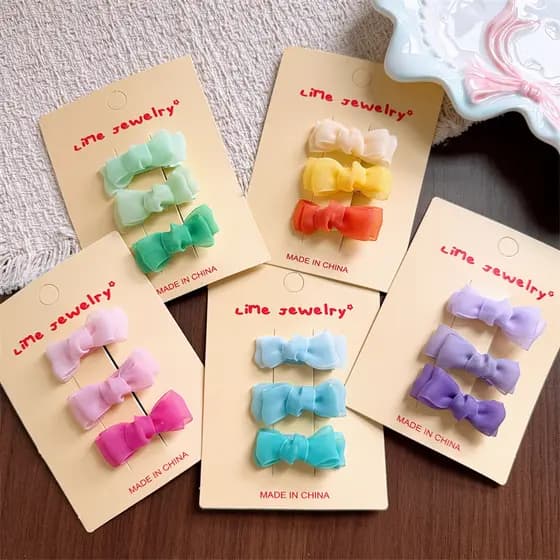 3 Pçs Meninas Ombre Tule Arco Duckbill Grampos De Cabelo Para Franja , Lateral E Penteados Diários