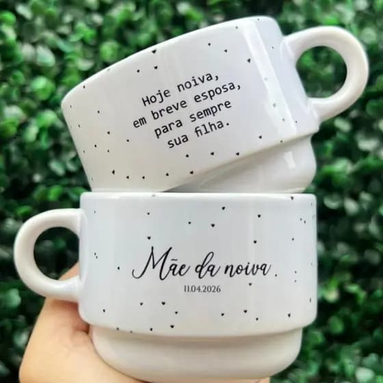 Xícaras Personalizadas Minimalista Mini Corações Casamento Pai e Mãe dos noivos, Padrinhos Etc
