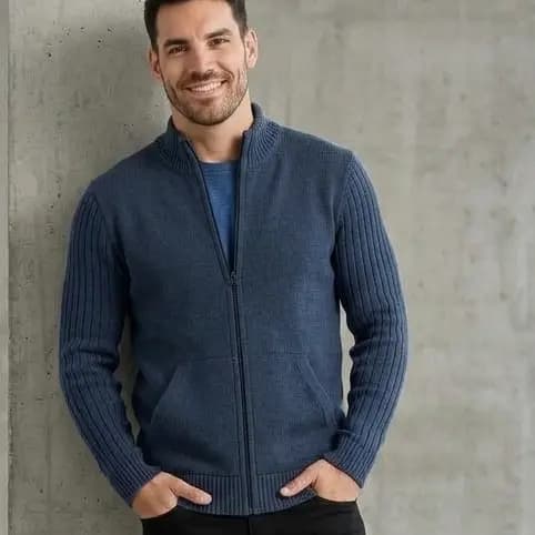 Casaco de tricot masculino Jaqueta Masculina Com Bolso e Ziper