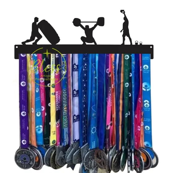 Porta medalhas quadro decorativo Crossfit academia levantamento de peso