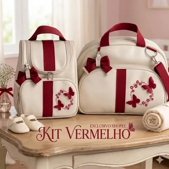 KIT BOLSA MATERNIDADE LUXO JARDIM ENCANTADO 2 peças mala mochila menina Borboleta multifucional impermeável