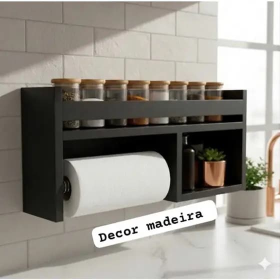 Nicho porta Tempero e condimento organizador para cozinha preto MDF