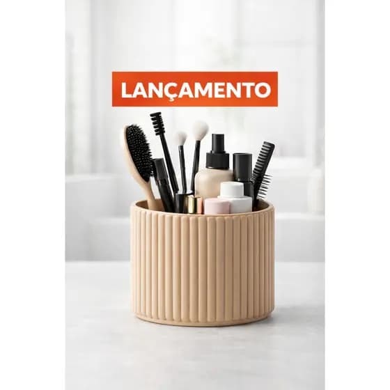 Porta Pincéis de Maquiagem Premium – Organizador Elegante de Maquiagem com 3 divisórias