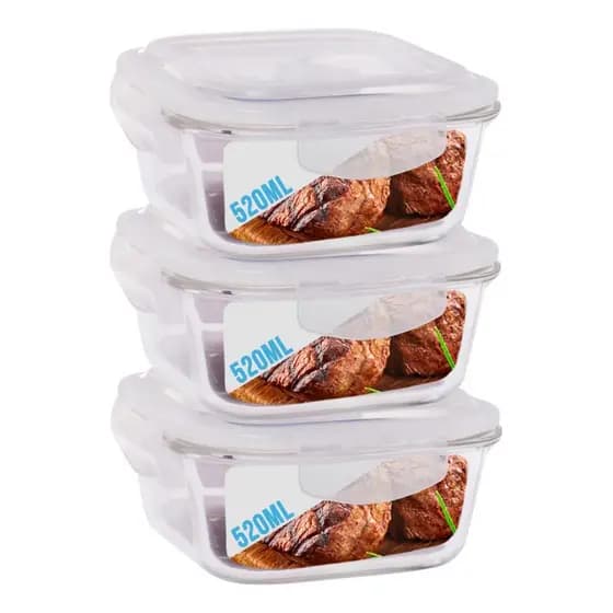 Kit 3 Potes De Vidro 520ml Hermético com 4 Travas Marmita