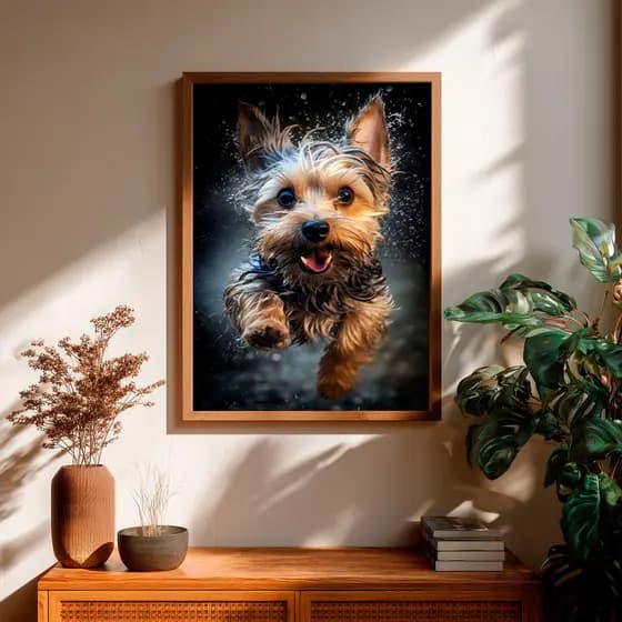 Quadro Cachorro Yorkshire Correndo Pet Amor Animal Alegria Decoração Moderna Parede Sala