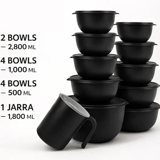 Kit 11 Peças com Jarra Bolw Pote Plastico redondo 2 kit bowl + jarra