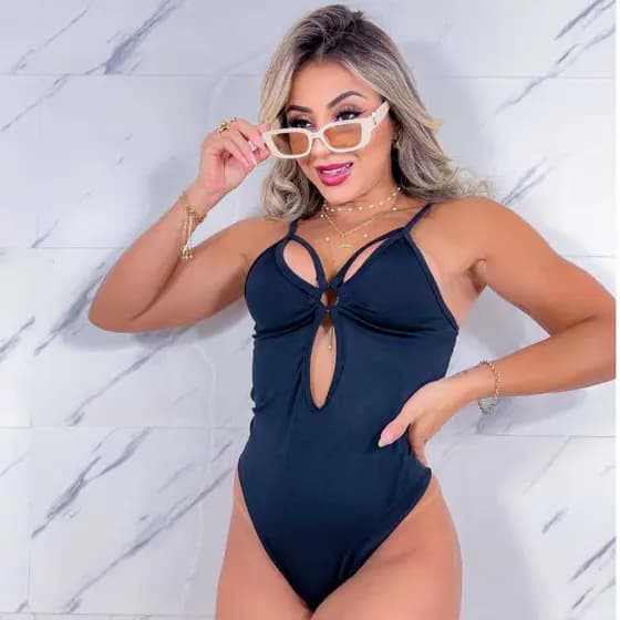 Body Feminino Suplex com Decote Regata Forrado de Argola Cavado Maio Alcinha sem Manga Bory