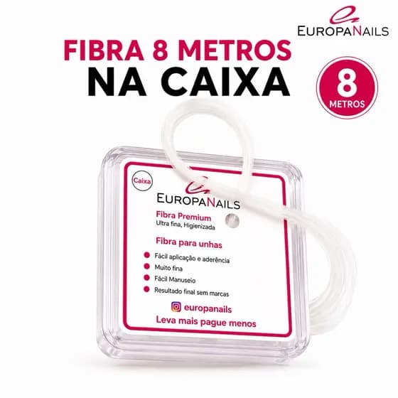 Fibra para Unhas de Gel 8 Metros Protegida na Caixa Alongamento Resistente e Natural Europa Nails